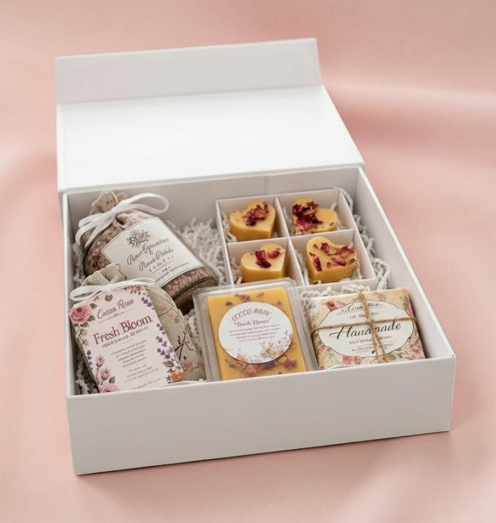 Self Care Gift Box, Bath Salts, Beeswax Melts, Botanical Sachet & Handmade Soap, Spa Gift for Her
