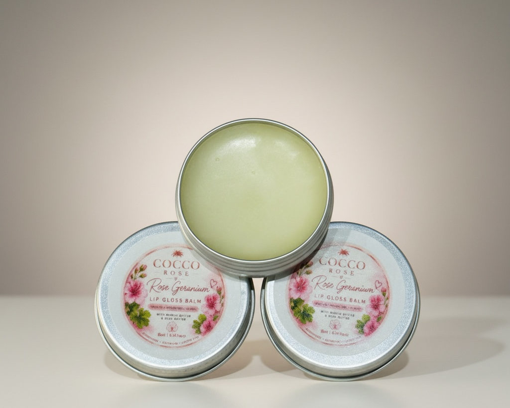Cocco Rose Lip Balm Gloss Banana Smoothie, Vanilla & Rose Geranium