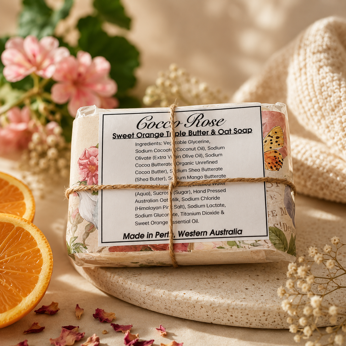 Rose Geranium | Triple Butter - Cocoa, Shea & Mango Oat Milk Soap Bar | Handmade