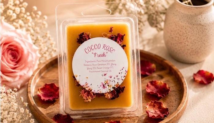 Rose Geranium Beeswax Melts | Essential Oil | Romantic Floral Home Fragrance Gift | Handmade in Australia