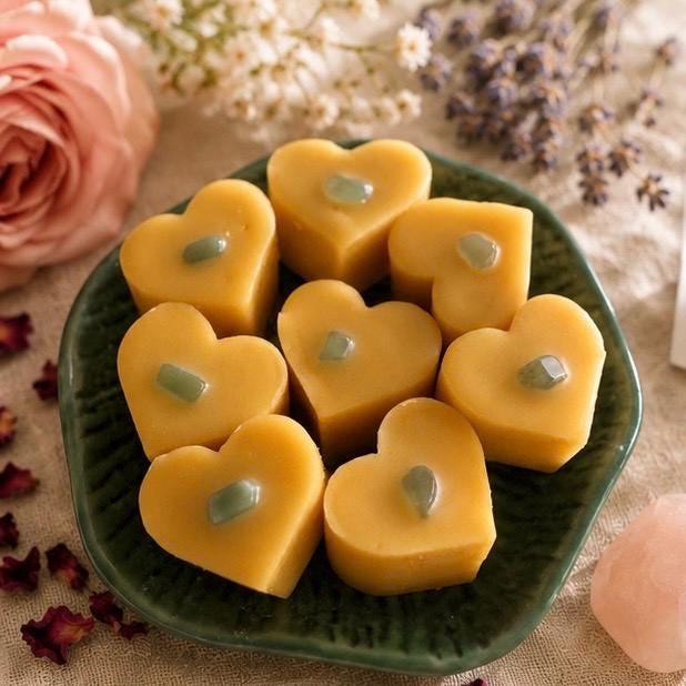 Beeswax Melts Aventurine Crystals | Eucalyptus Lemon Essential Oils | Self Care Gifts | Handmade in Australia | Pack of 4