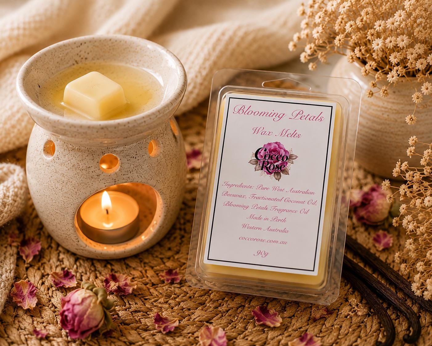 Floral Beeswax Melts | Rose, Peony, Jasmine Fragrance Oils | Romantic Home Fragrance | Gift for Her | Handmade in Australia