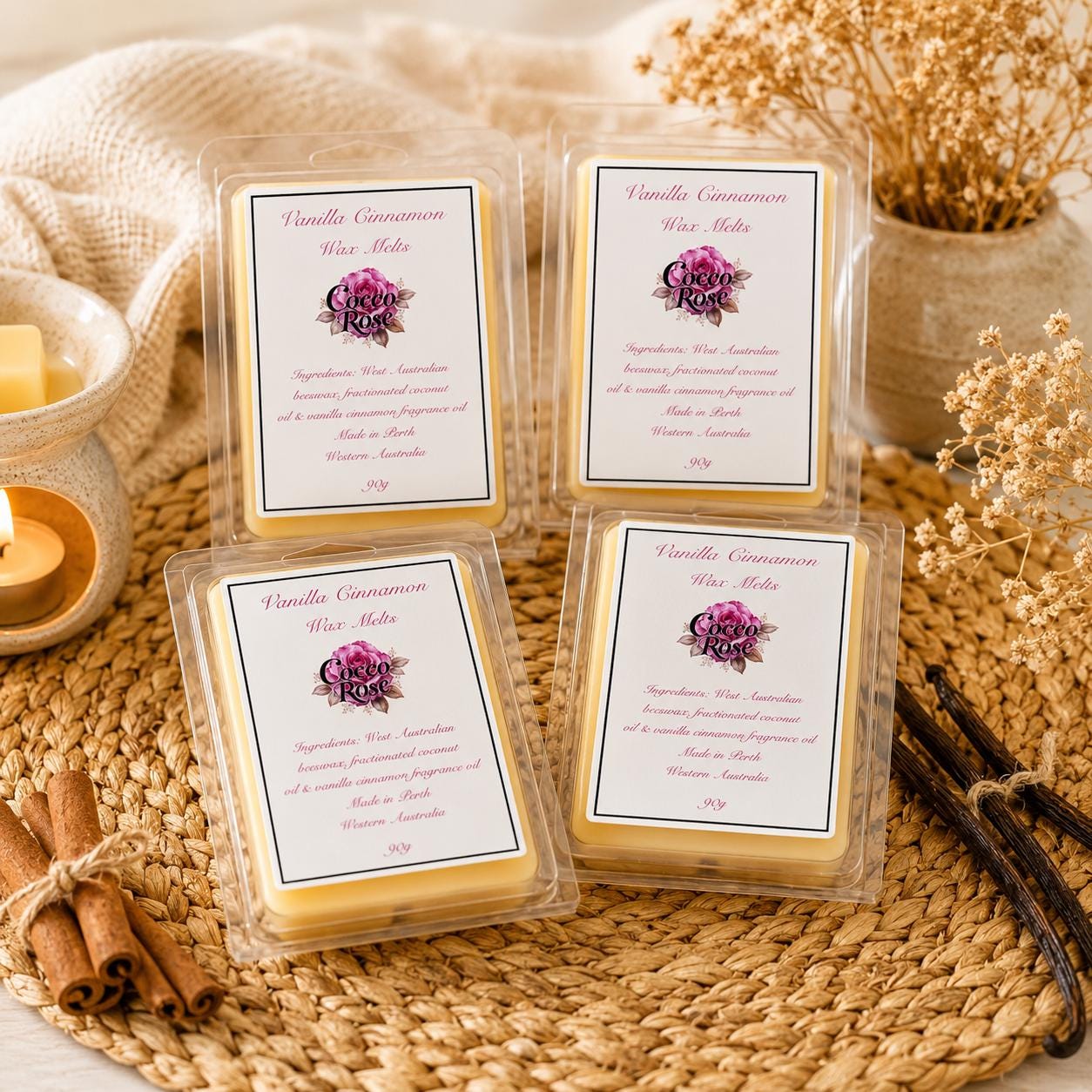 Vanilla Cinnamon Beeswax Melts | Warm Spiced Home Fragrance and Gifts | Handmade in Australia