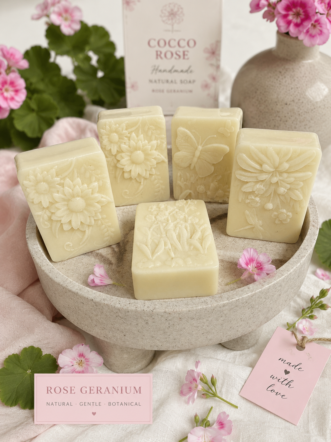 Rose Geranium | Triple Butter - Cocoa, Shea & Mango Oat Milk Soap Bar | Handmade