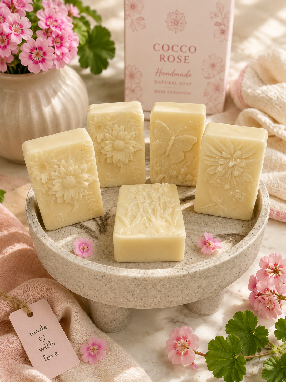Rose Geranium | Triple Butter - Cocoa, Shea & Mango Oat Milk Soap Bar | Handmade
