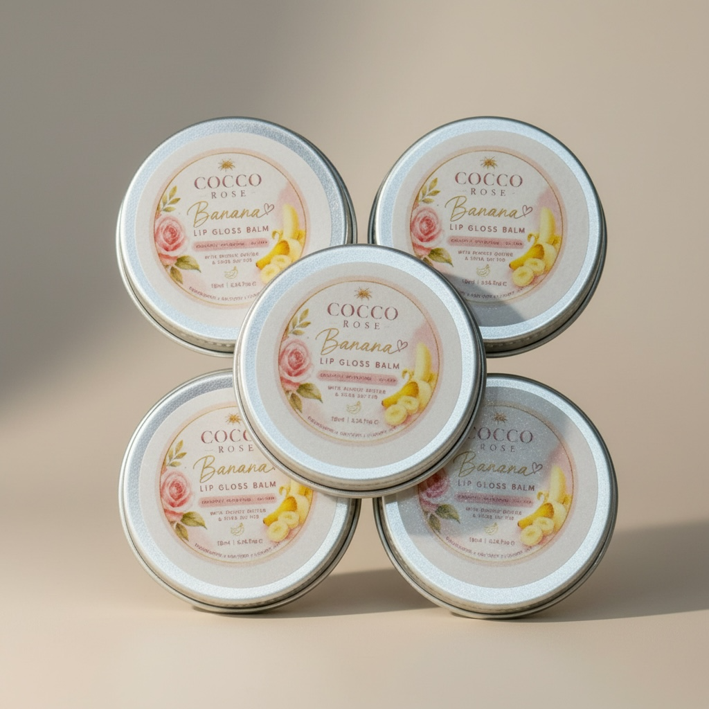 Cocco Rose Lip Balm Gloss Banana Smoothie, Vanilla & Rose Geranium
