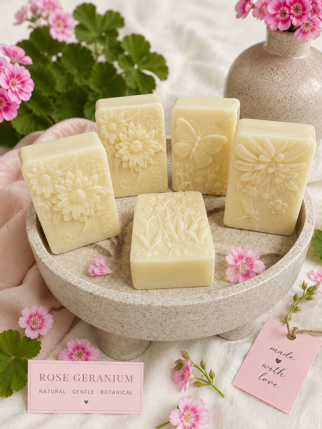 Rose Geranium | Triple Butter - Cocoa, Shea & Mango Oat Milk Soap Bar | Handmade