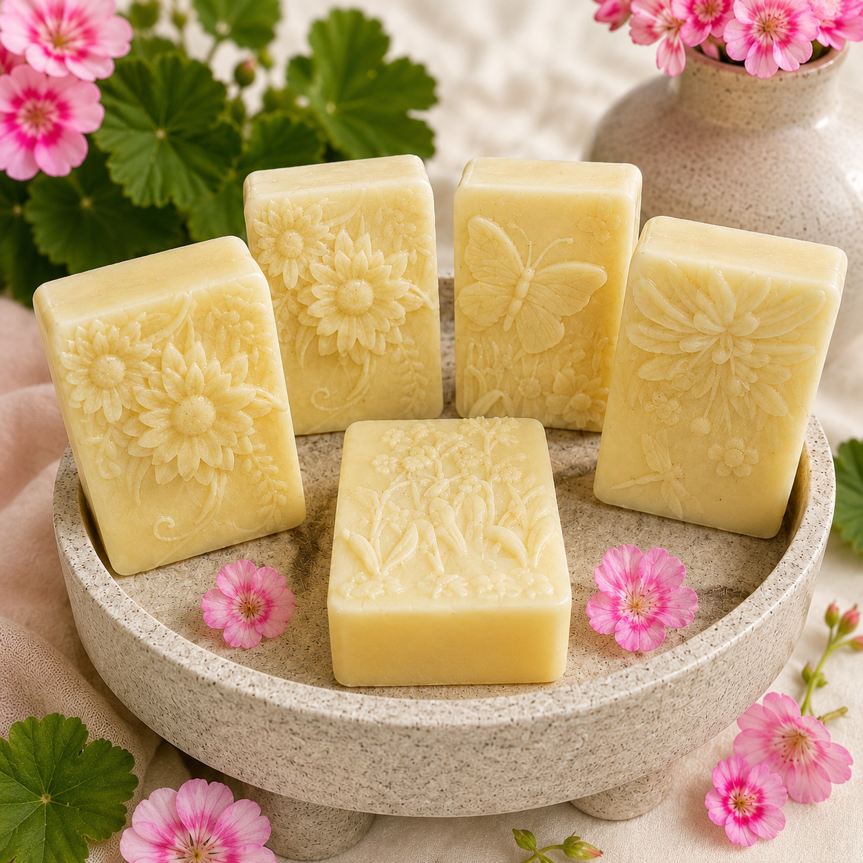 Rose Geranium | Triple Butter - Cocoa, Shea & Mango Oat Milk Soap Bar | Handmade