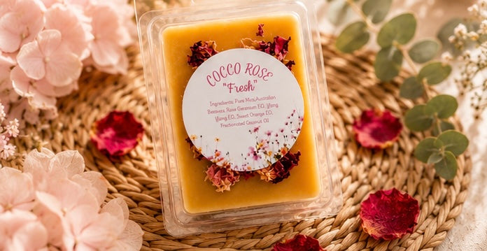 Essential Oil Beeswax Melts | Floral | Rose Quartz Crystals | Gifts | Handmade in Australia