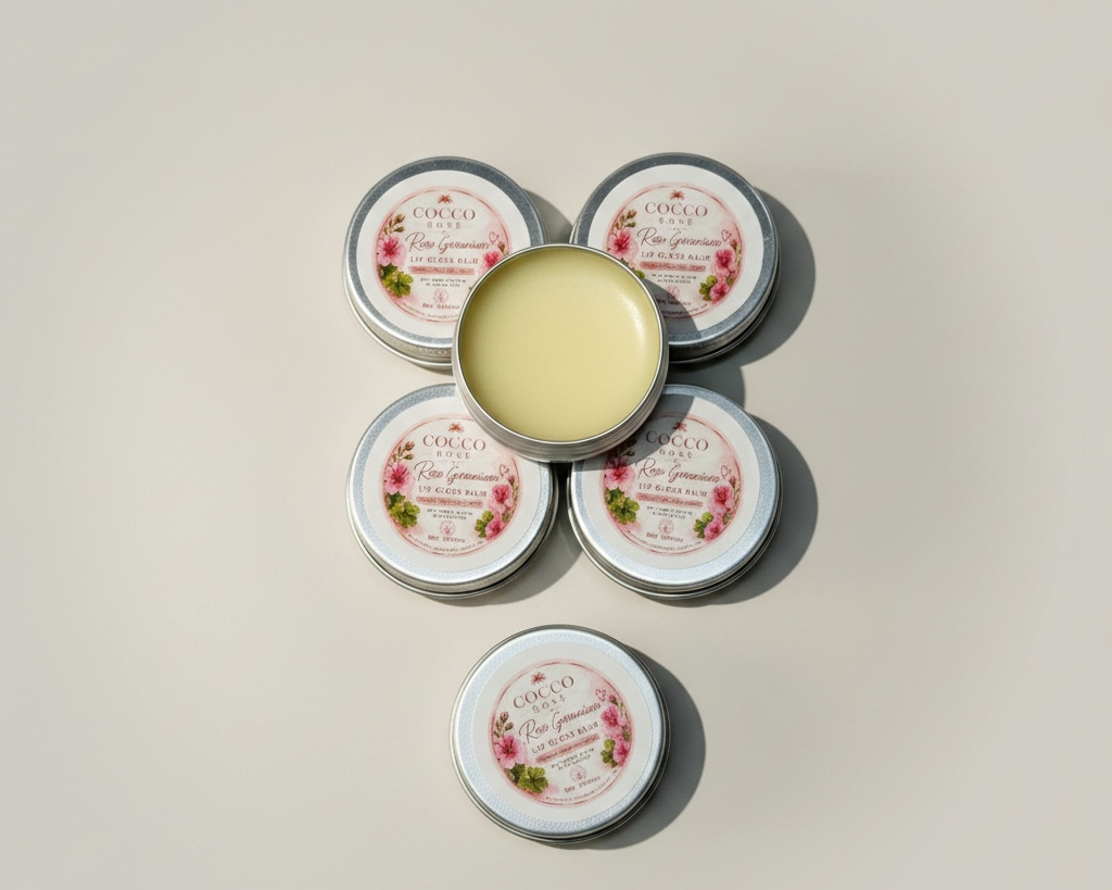 Cocco Rose Lip Balm Gloss Banana Smoothie, Vanilla & Rose Geranium