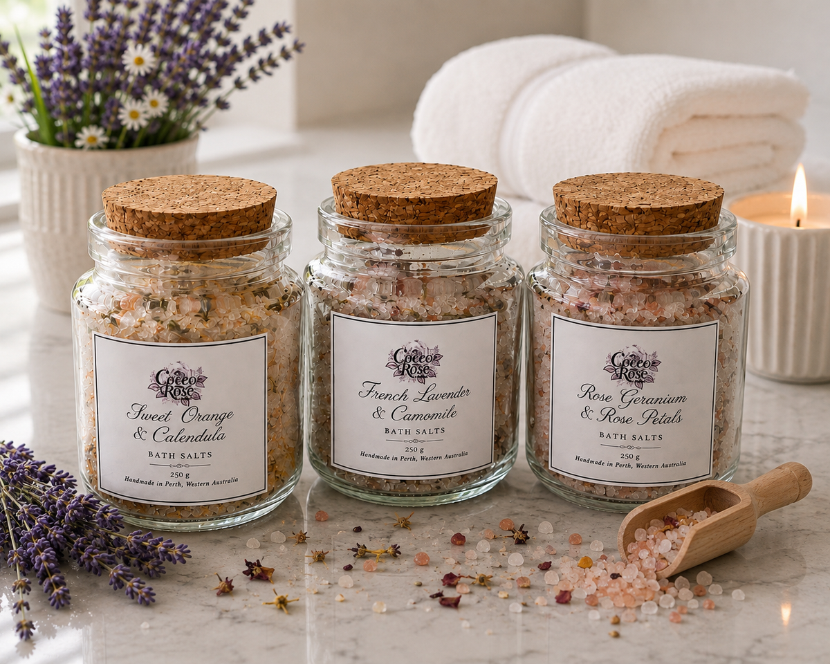 Lavender & Camomile Bath Salts 250g, Epsom Salt Bath Soak, Essential Oil Spa Gift