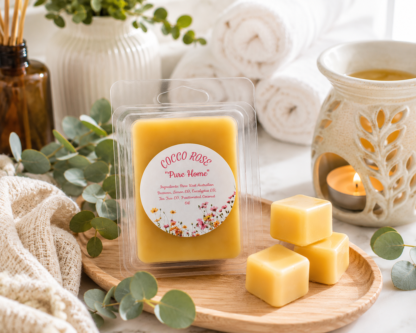 Essential Oil Beeswax Melts | Eucalyptus Tea Tree Oil Lemon | Gifts | Handmade in Australia