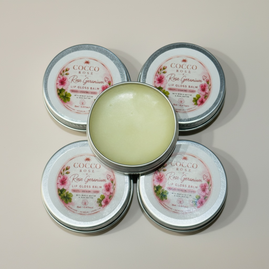 Cocco Rose Lip Balm Gloss Banana Smoothie, Vanilla & Rose Geranium
