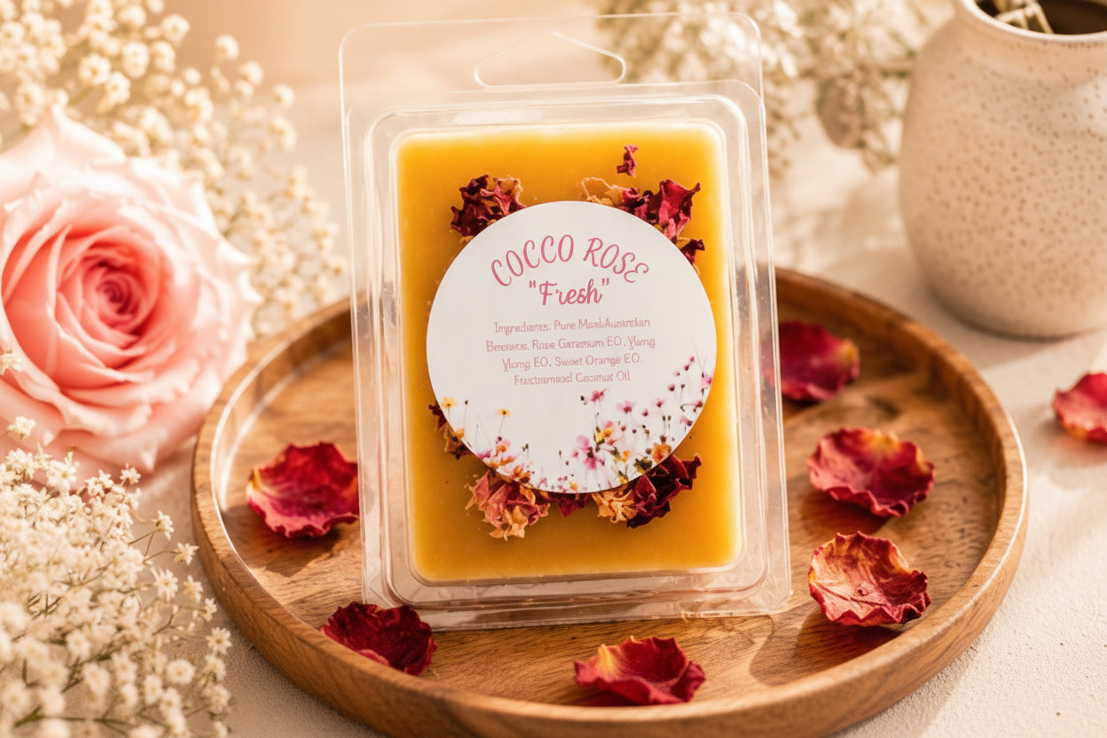 Essential Oil Beeswax Melts | Floral | Rose Quartz Crystals | Gifts | Handmade in Australia