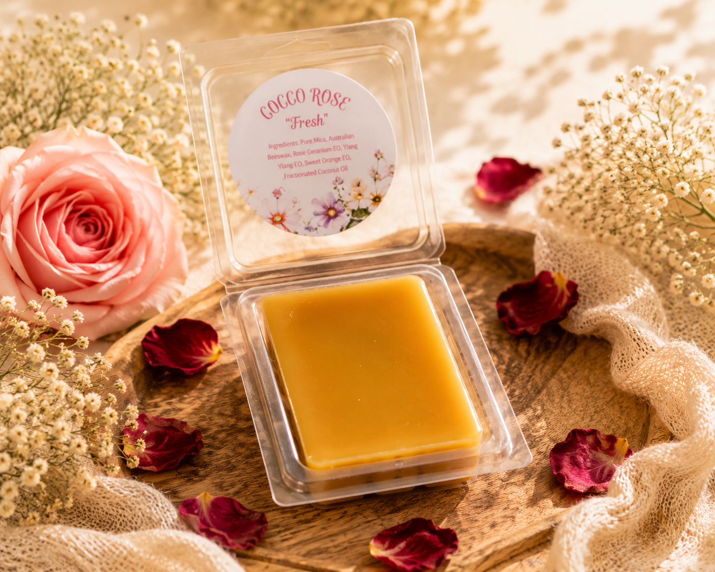 Essential Oil Beeswax Melts | Floral | Rose Quartz Crystals | Gifts | Handmade in Australia