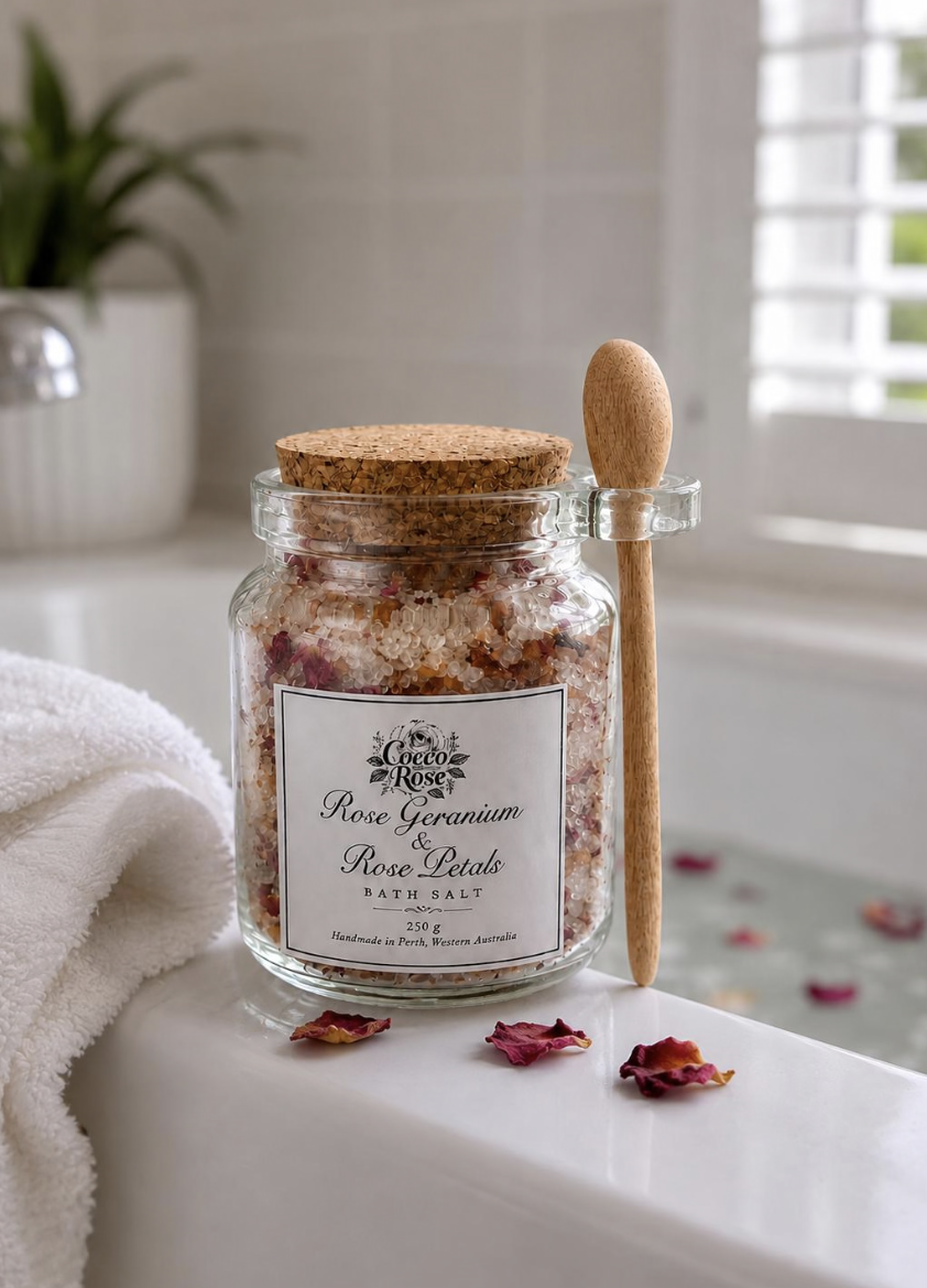 Floral Bloom | Rose Geranium & Sweet Orange Botanical Bath Salts 250g Jar