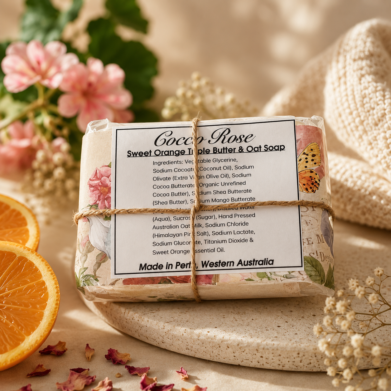 Rose Geranium | Triple Butter - Cocoa, Shea & Mango Oat Milk Soap Bar | Handmade