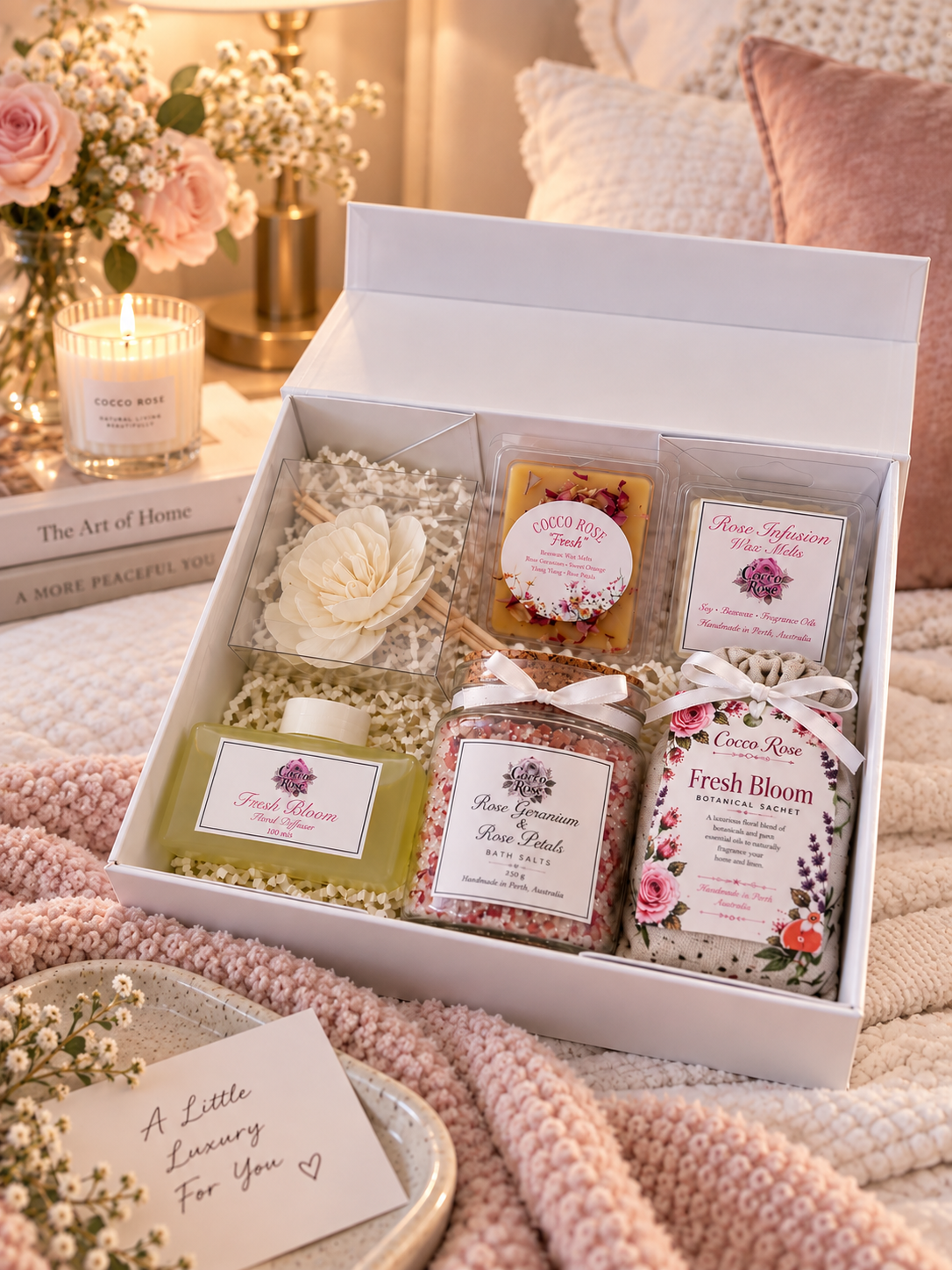 Lavender Sleep Gift Box, Beeswax Wax Melts, Bath Salts & Botanical Sachet, Relaxation Self Care Gift for Her