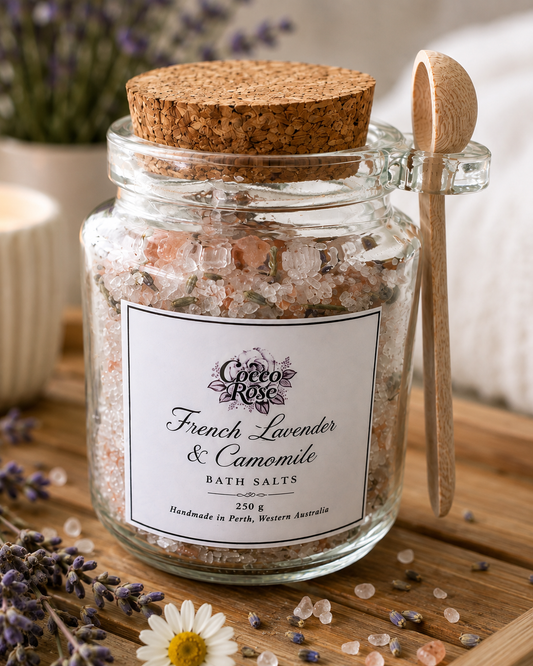 Lavender & Camomile Bath Salts 250g, Epsom Salt Bath Soak, Essential Oil Spa Gift