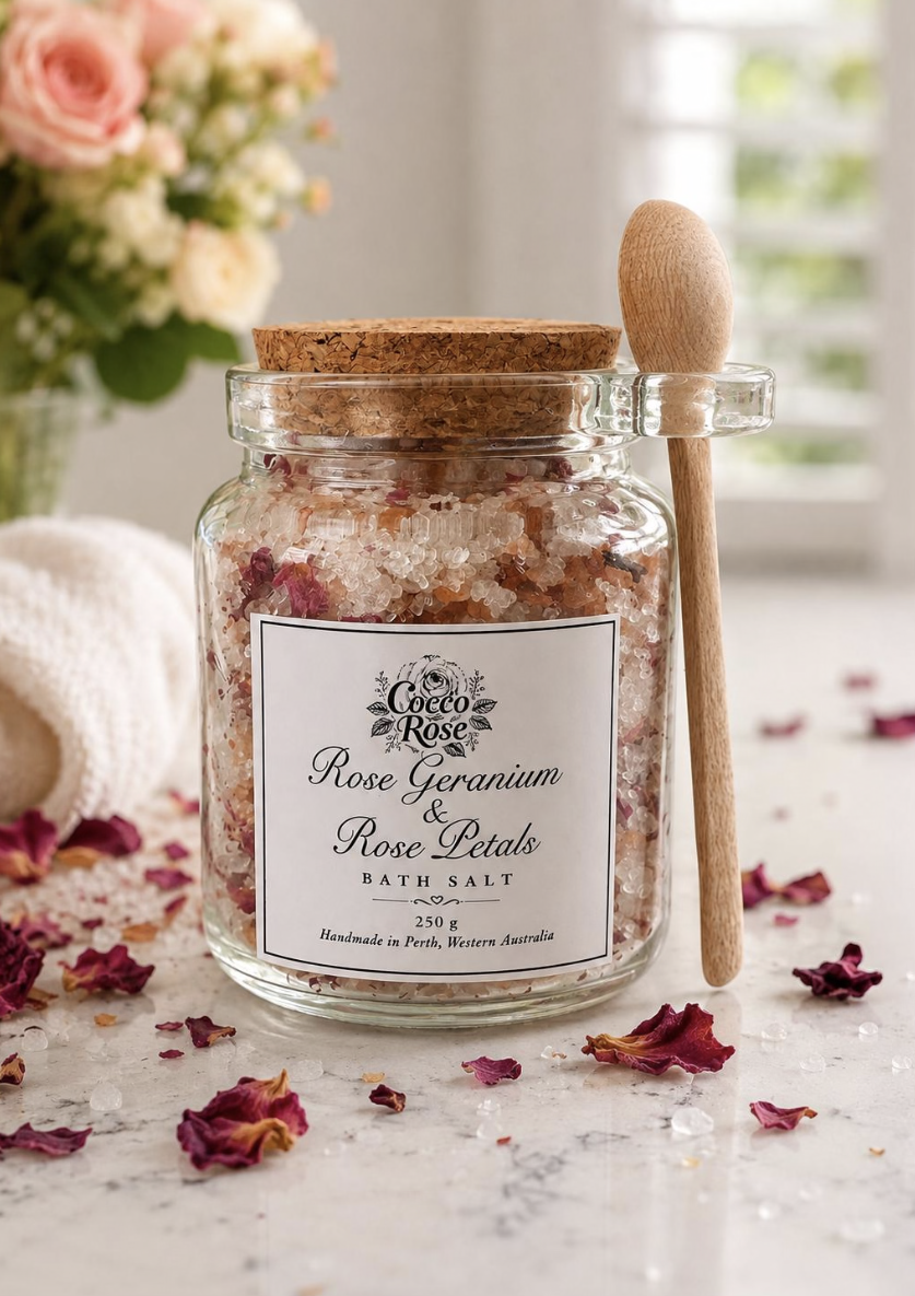 Floral Bloom | Rose Geranium & Sweet Orange Botanical Bath Salts 250g Jar