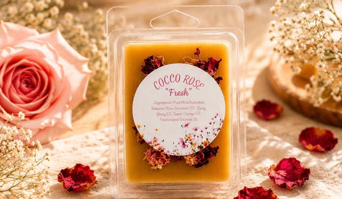 Essential Oil Beeswax Melts | Floral | Rose Quartz Crystals | Gifts | Handmade in Australia