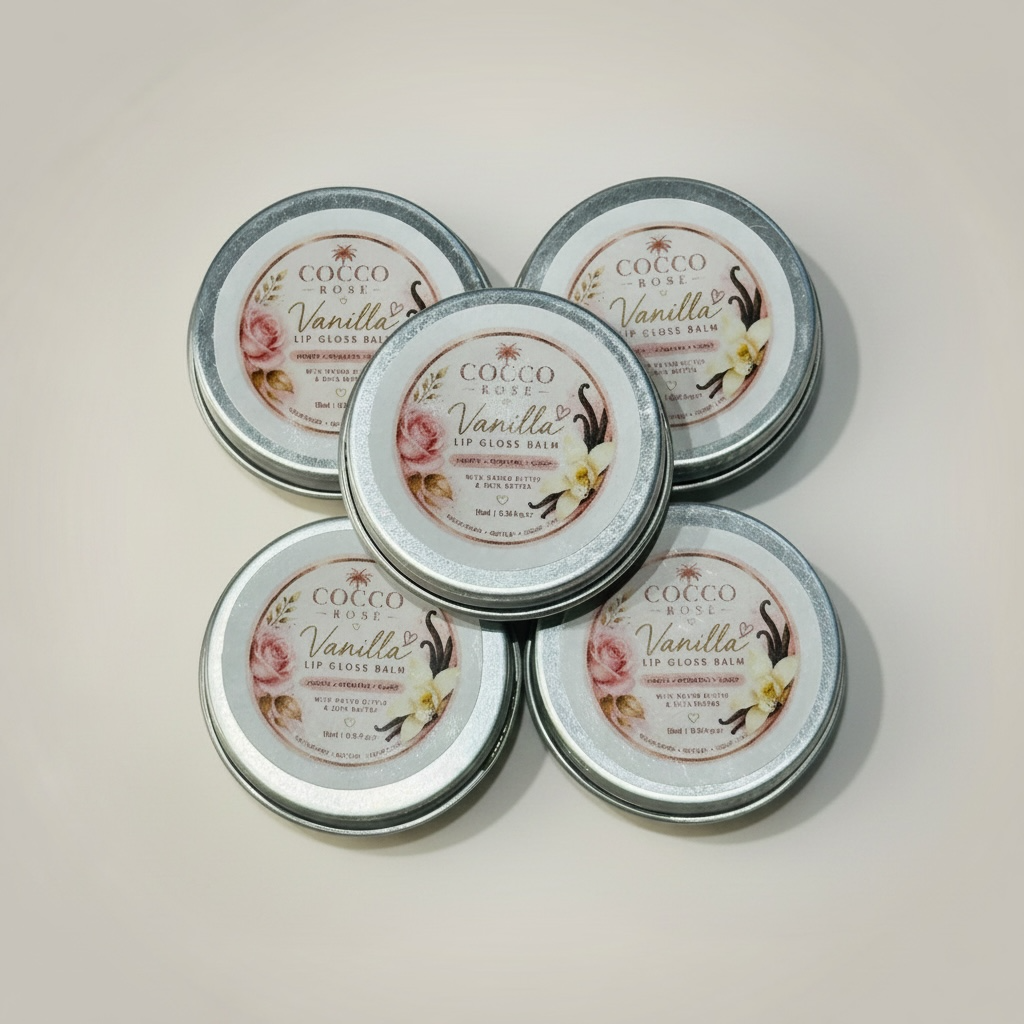 Cocco Rose Lip Balm Gloss Banana Smoothie, Vanilla & Rose Geranium