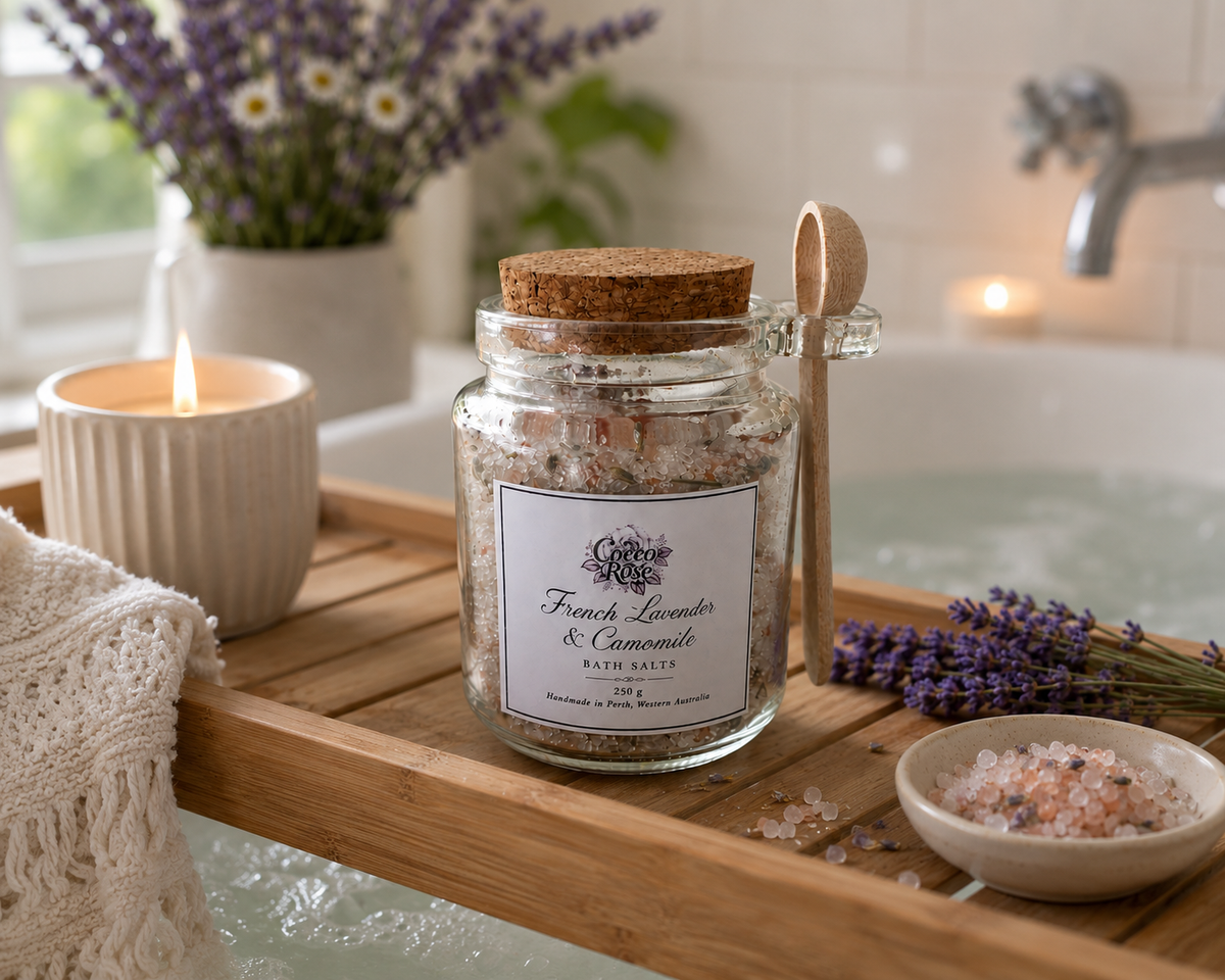 Lavender & Camomile Bath Salts 250g, Epsom Salt Bath Soak, Essential Oil Spa Gift