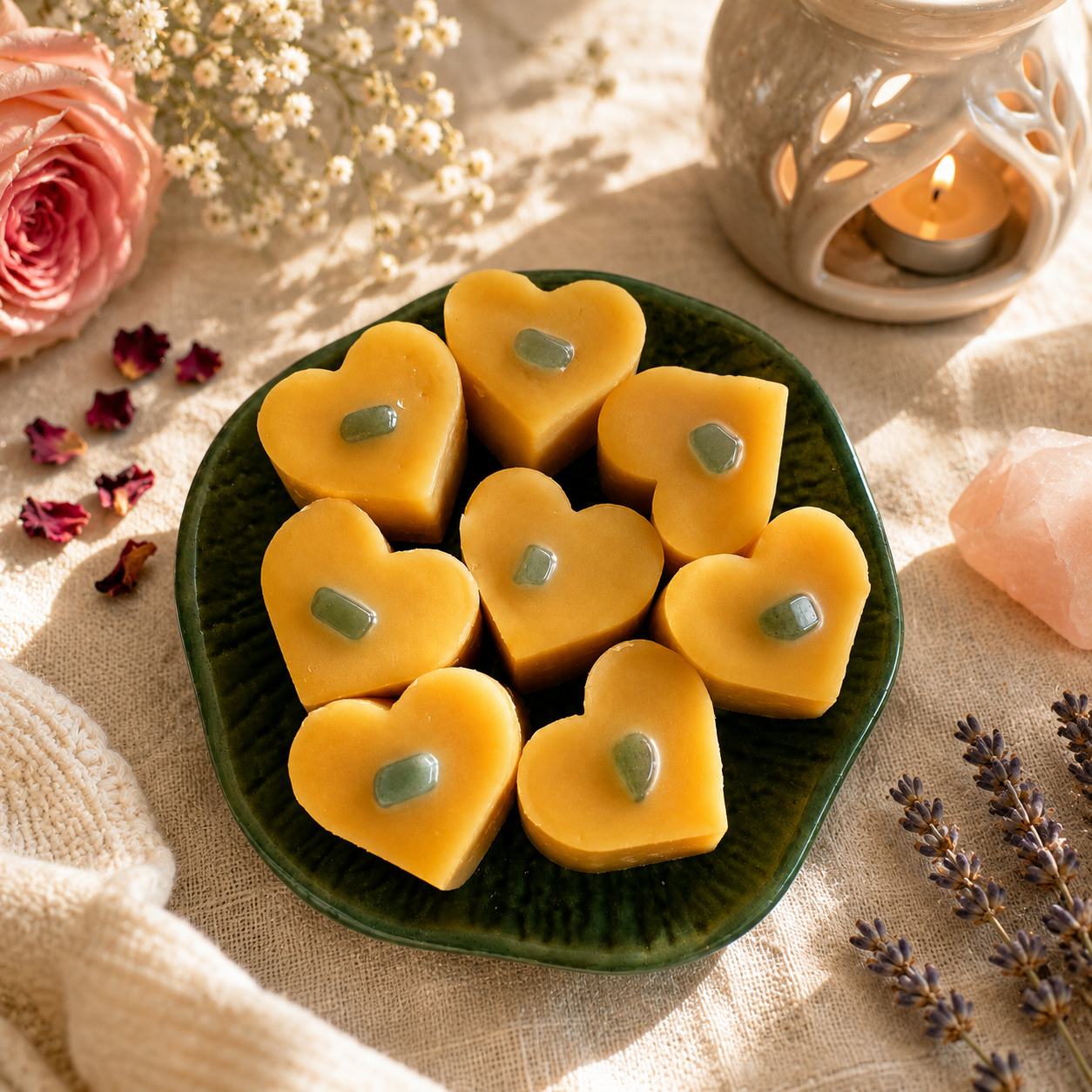 Essential Oil Beeswax Melts | Eucalyptus  Tea Tree Oil Lemon | Aventurine Crystals | Gifts | | Handmade in Australia