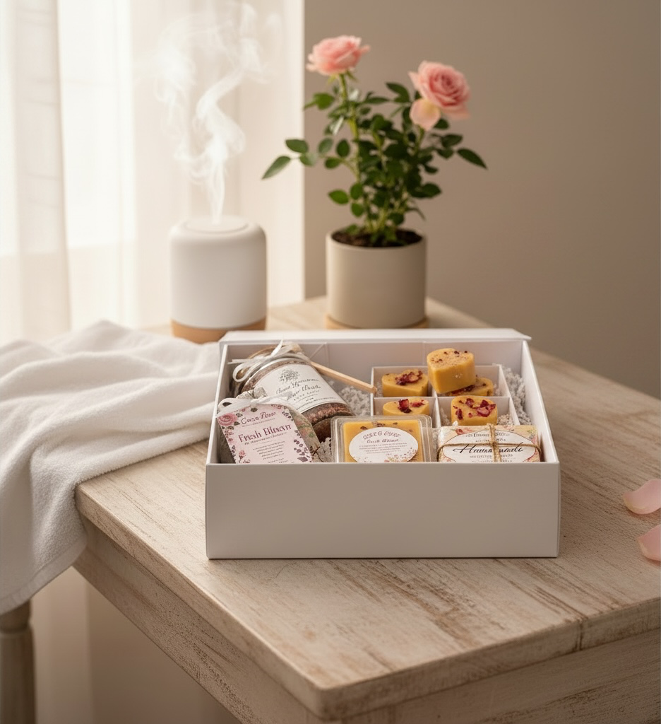 Self Care Gift Box, Bath Salts, Beeswax Melts, Botanical Sachet & Handmade Soap, Spa Gift for Her