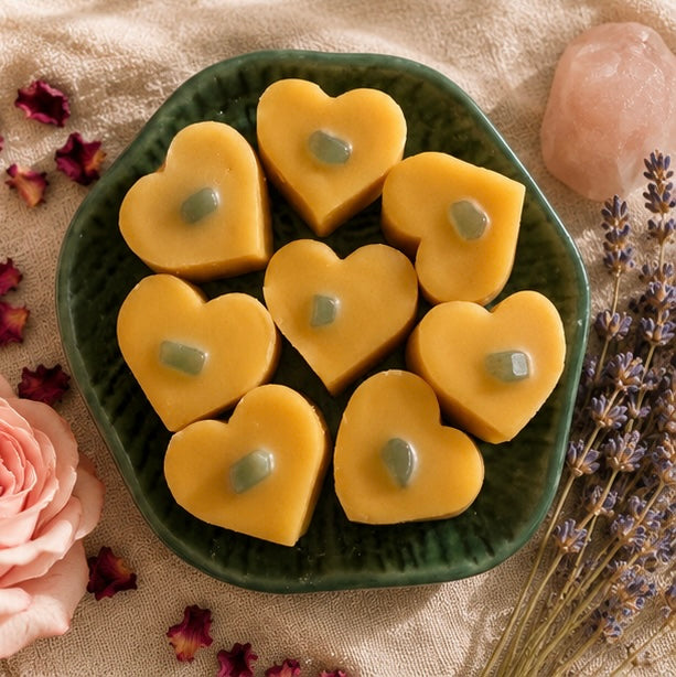 Essential Oil Beeswax Melts | Eucalyptus  Tea Tree Oil Lemon | Aventurine Crystals | Gifts | | Handmade in Australia