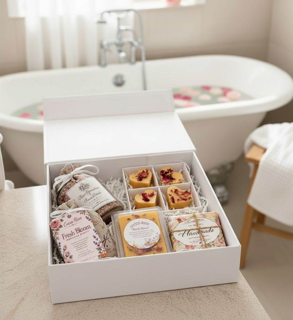 Self Care Gift Box, Bath Salts, Beeswax Melts, Botanical Sachet & Handmade Soap, Spa Gift for Her