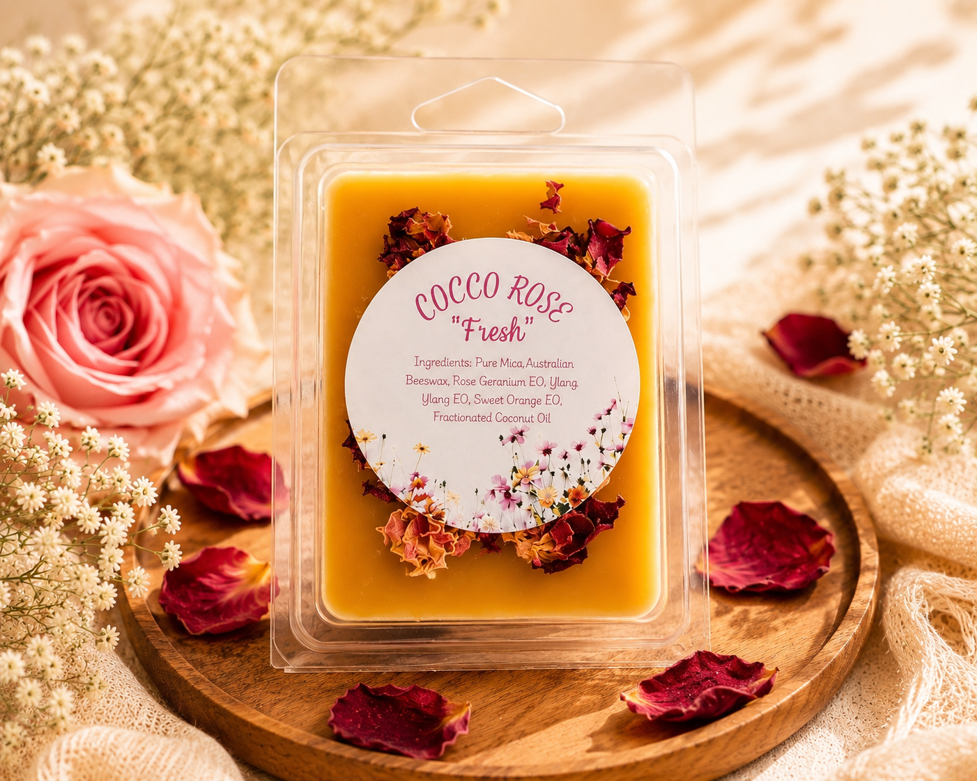 Essential Oil Beeswax Melts | Floral | Rose Quartz Crystals | Gifts | Handmade in Australia