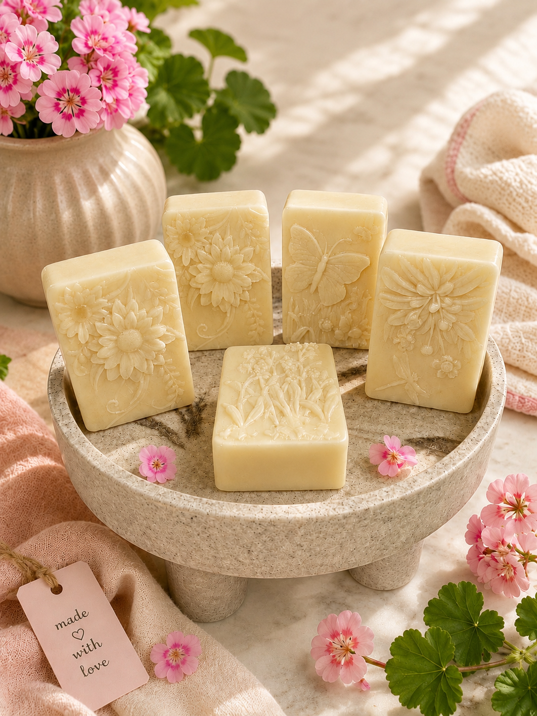 Rose Geranium | Triple Butter - Cocoa, Shea & Mango Oat Milk Soap Bar | Handmade