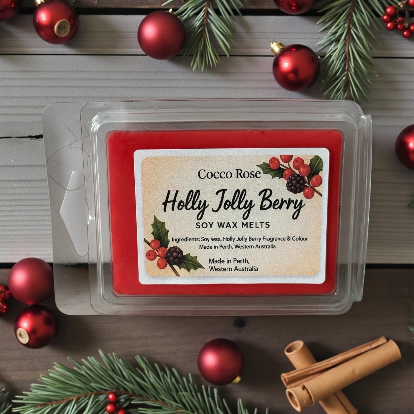 Holly Jolly Berry Soy Wax Melts | Festive Berry & Cranberry Scent | Christmas Wax Melts | Handmade in Australia