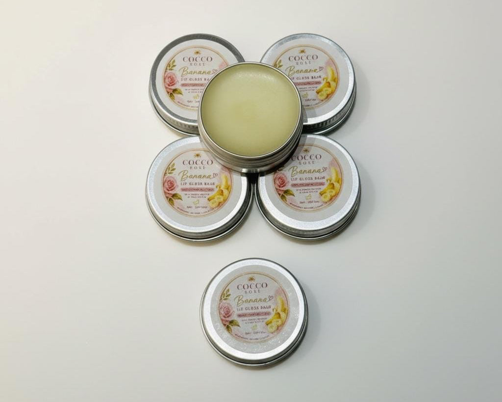 Cocco Rose Lip Balm Gloss Banana Smoothie, Vanilla & Rose Geranium