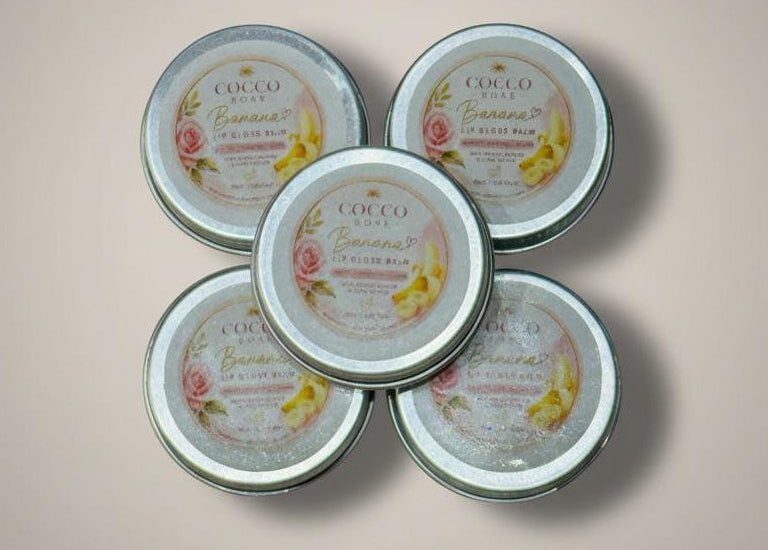 Cocco Rose Lip Balm Gloss Banana Smoothie, Vanilla & Rose Geranium