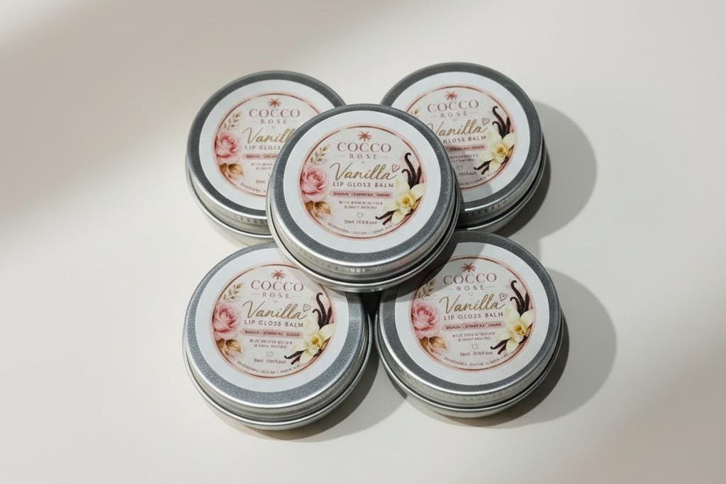 Cocco Rose Lip Balm Gloss Banana Smoothie, Vanilla & Rose Geranium