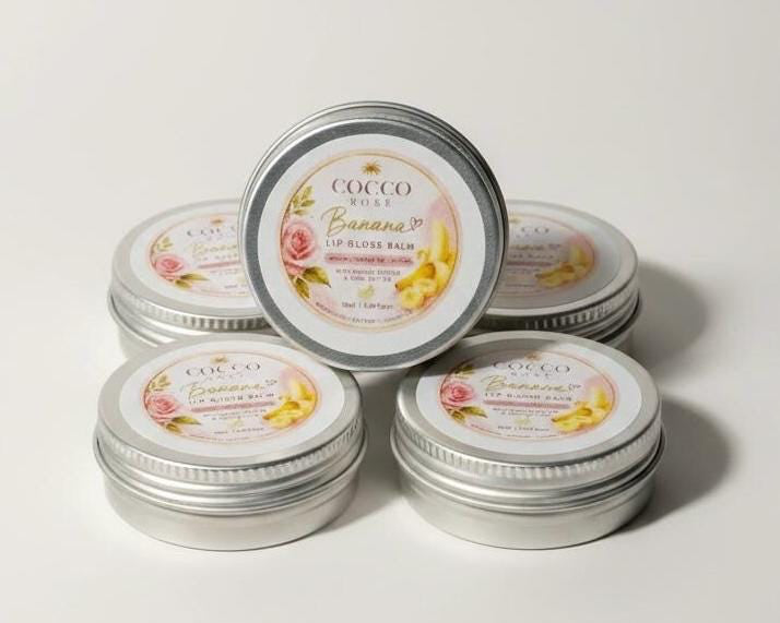 Cocco Rose Lip Balm Gloss Banana Smoothie, Vanilla & Rose Geranium