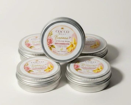 Cocco Rose Lip Balm Gloss Banana Smoothie, Vanilla & Rose Geranium
