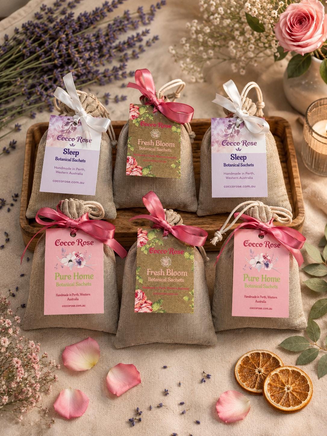 Lavender Sachet Bags | Drawer & Wardrobe Freshener | Botanical Essential Oil Sachets | Handmade in Australia