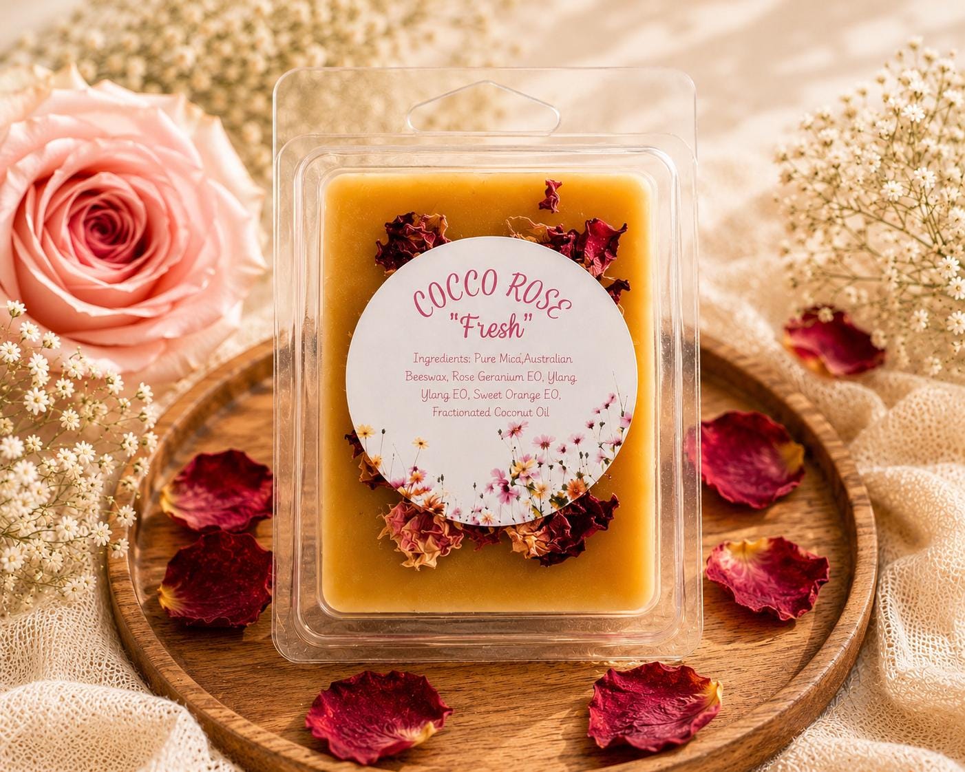 Rose Geranium Beeswax Melts | Essential Oil | Romantic Floral Home Fragrance Gift | Handmade in Australia