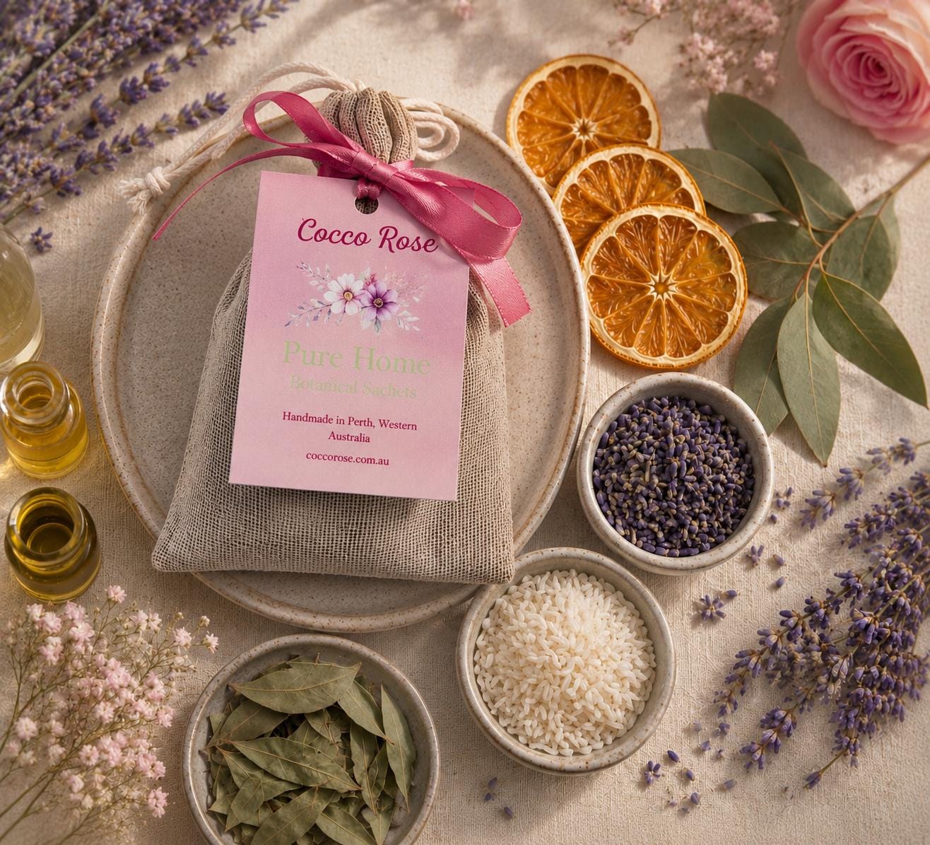 Lavender Sachet Bags | Drawer & Wardrobe Freshener | Botanical Essential Oil Sachets | Handmade in Australia