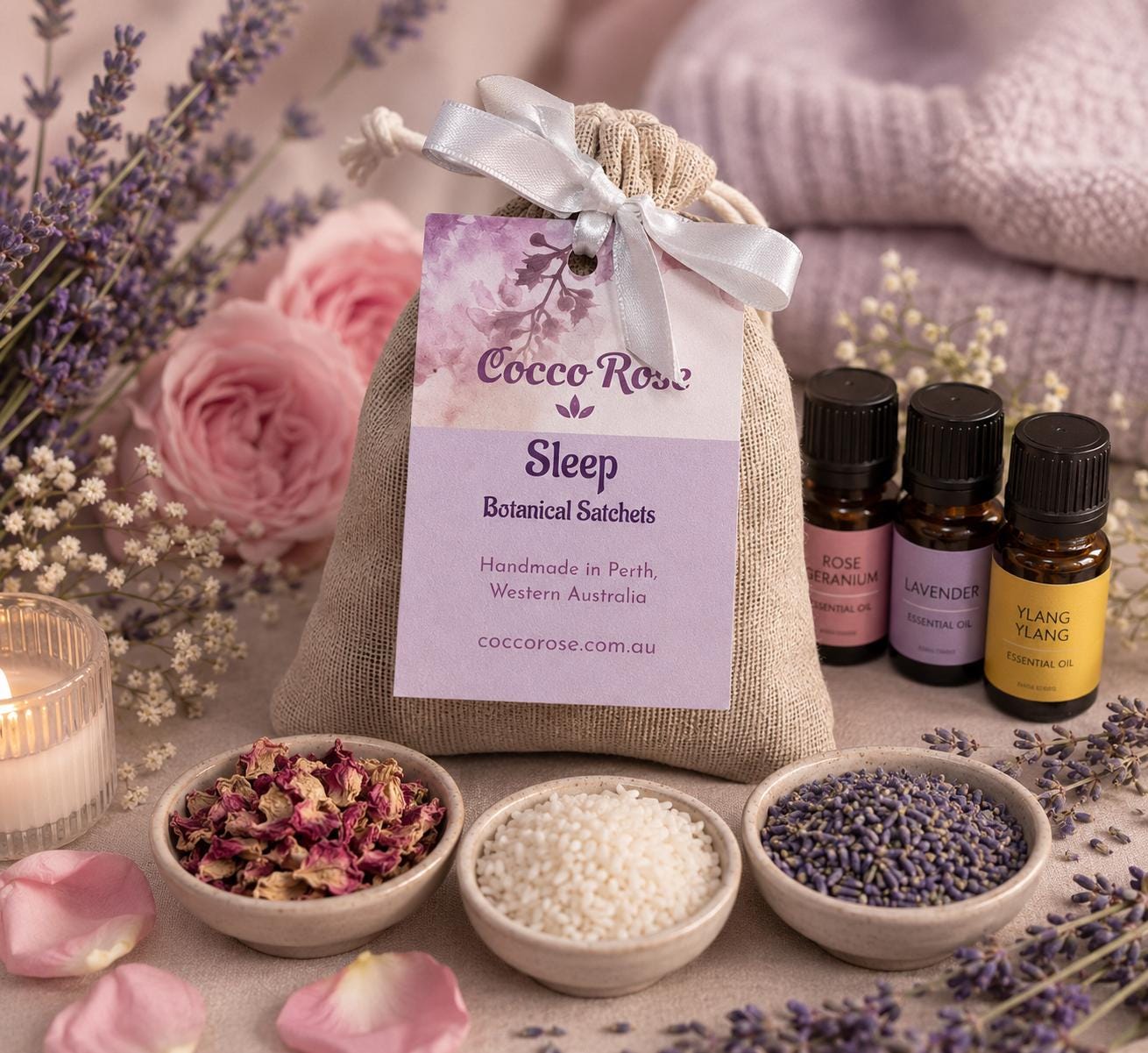Lavender Sachet Bags | Drawer & Wardrobe Freshener | Botanical Essential Oil Sachets | Handmade in Australia