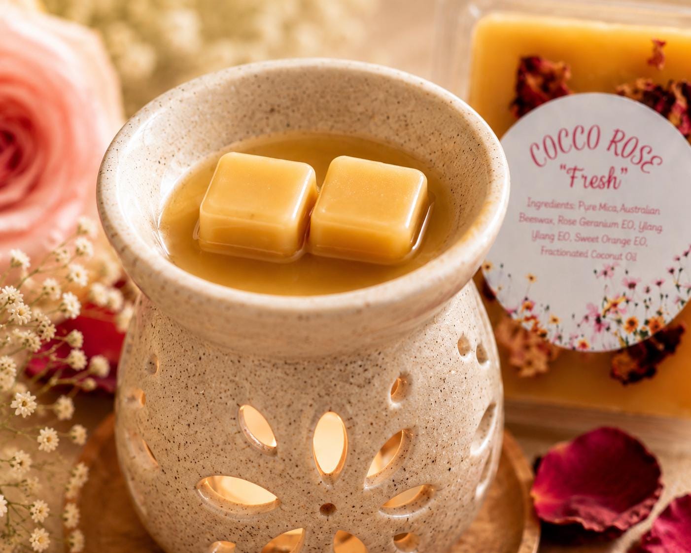 Rose Geranium Beeswax Melts | Essential Oil | Romantic Floral Home Fragrance Gift | Handmade in Australia