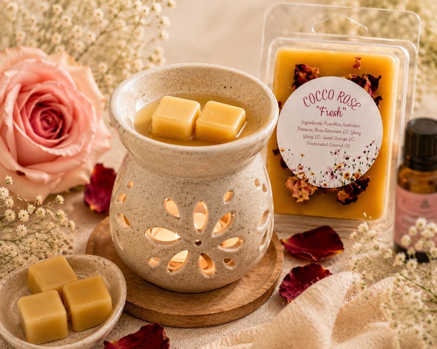Rose Geranium Beeswax Melts | Essential Oil | Romantic Floral Home Fragrance Gift | Handmade in Australia