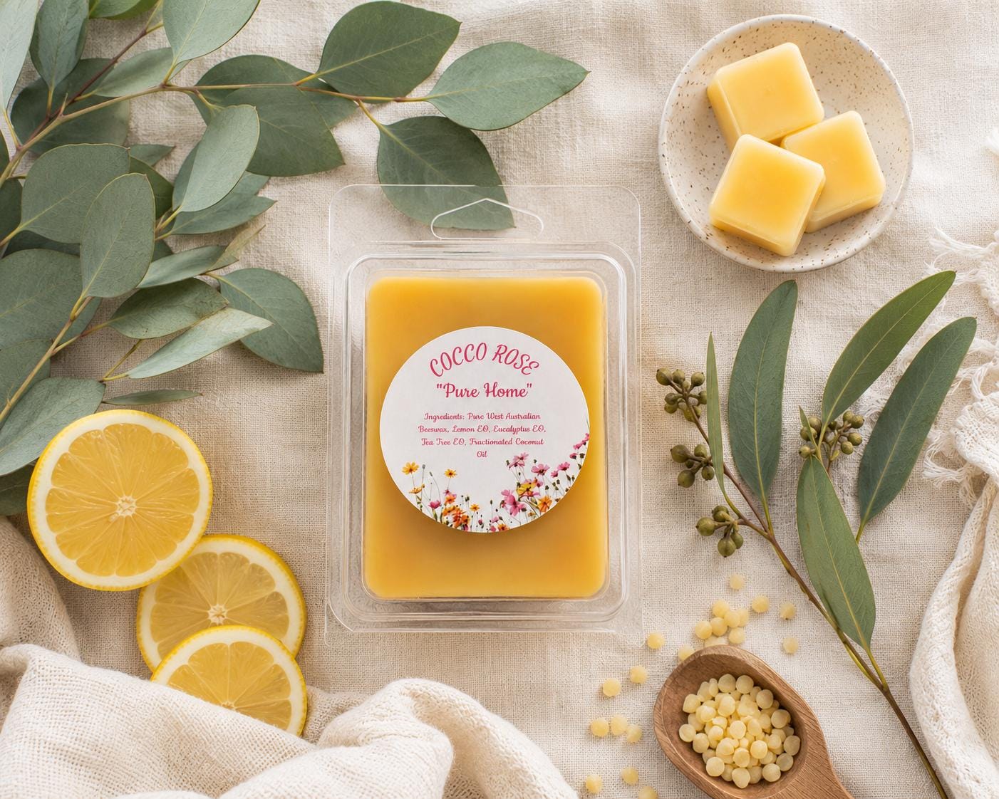 Eucalyptus Lemon Beeswax Melts | Essential Oils | Fresh Clean Home Fragrance | Housewarming Gift | Handmade in Australia