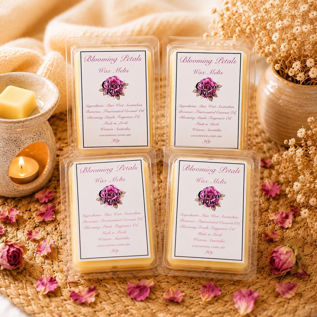 Floral Beeswax Melts | Rose, Peony, Jasmine Fragrance Oils |  Romantic Home Fragrance | Gift for Her | Handmade in Australia