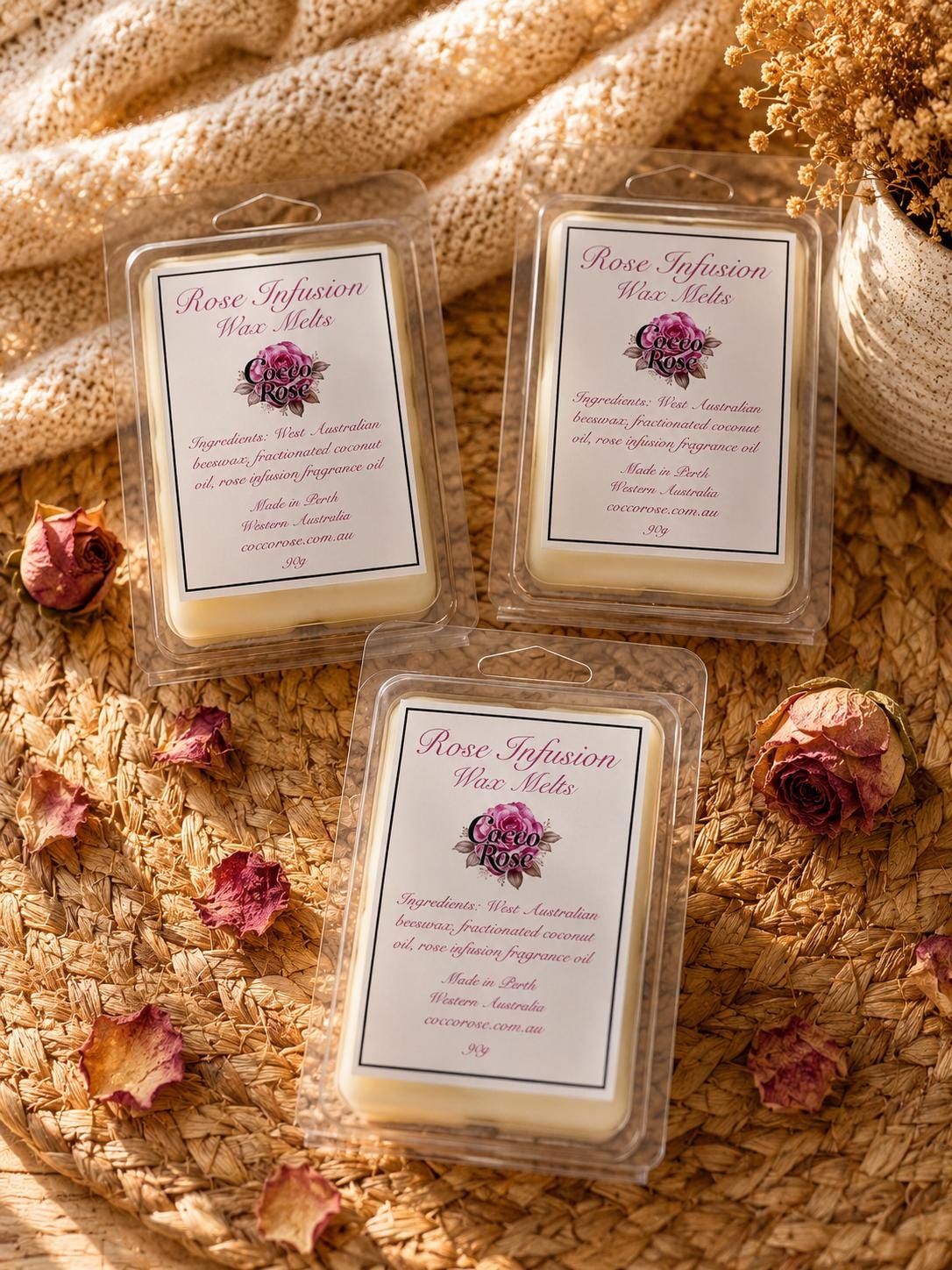 Rose Infusion Beeswax Melts | Raspberry, Rose Petals, Vanilla Crème Fragrance | Romantic Home Fragrance Gift | Handmade in Australia