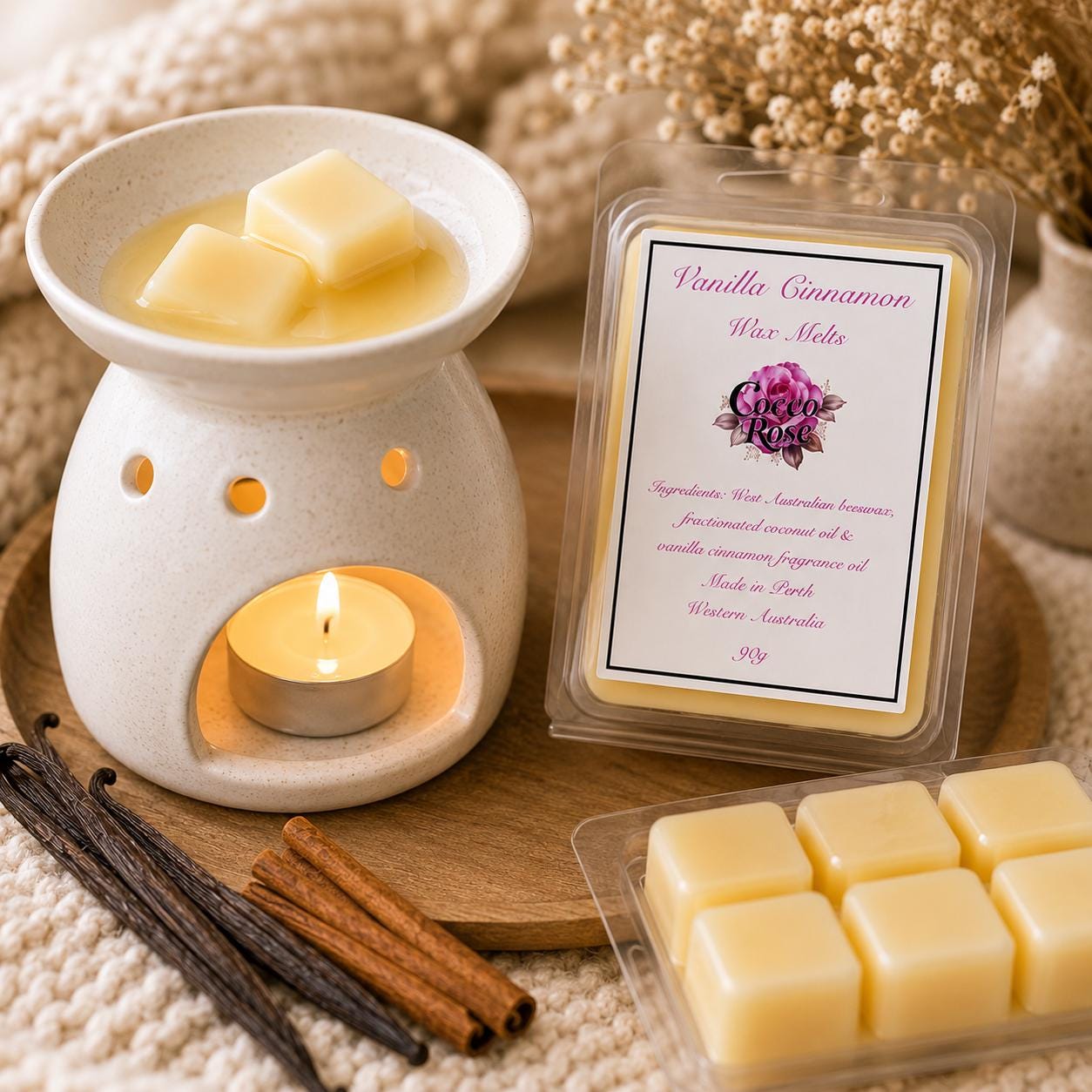 Vanilla Cinnamon Beeswax Melts | Warm Spiced Home Fragrance and Gifts | Handmade in Australia