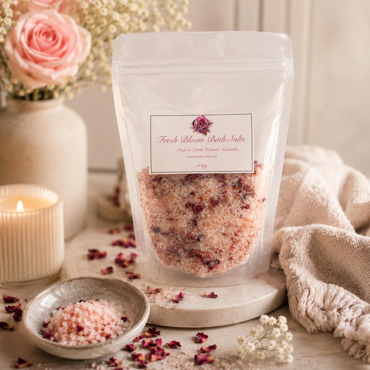 Natural Botanical Bath Salts | Epsom Salts | Pure Essential Oils | Rose Petals | Gift | Handmade in Australia